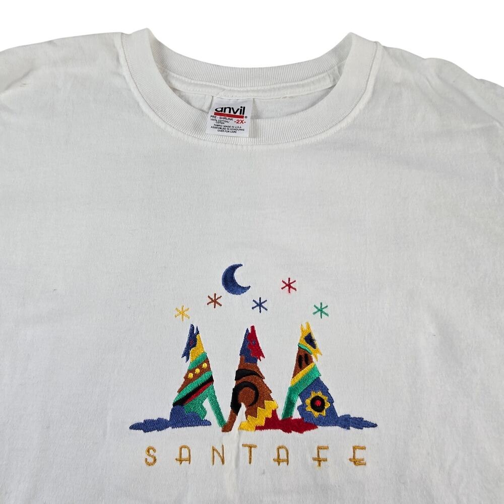 Vintage T-Shirt Santa Fe Embroidered Wolf Anvil Size 2X Southwestern Anvil